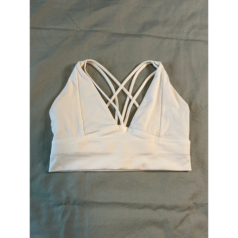 Til You Collapse White Strappy Criss Cross Back Sports Bra Small V-Neck Gym